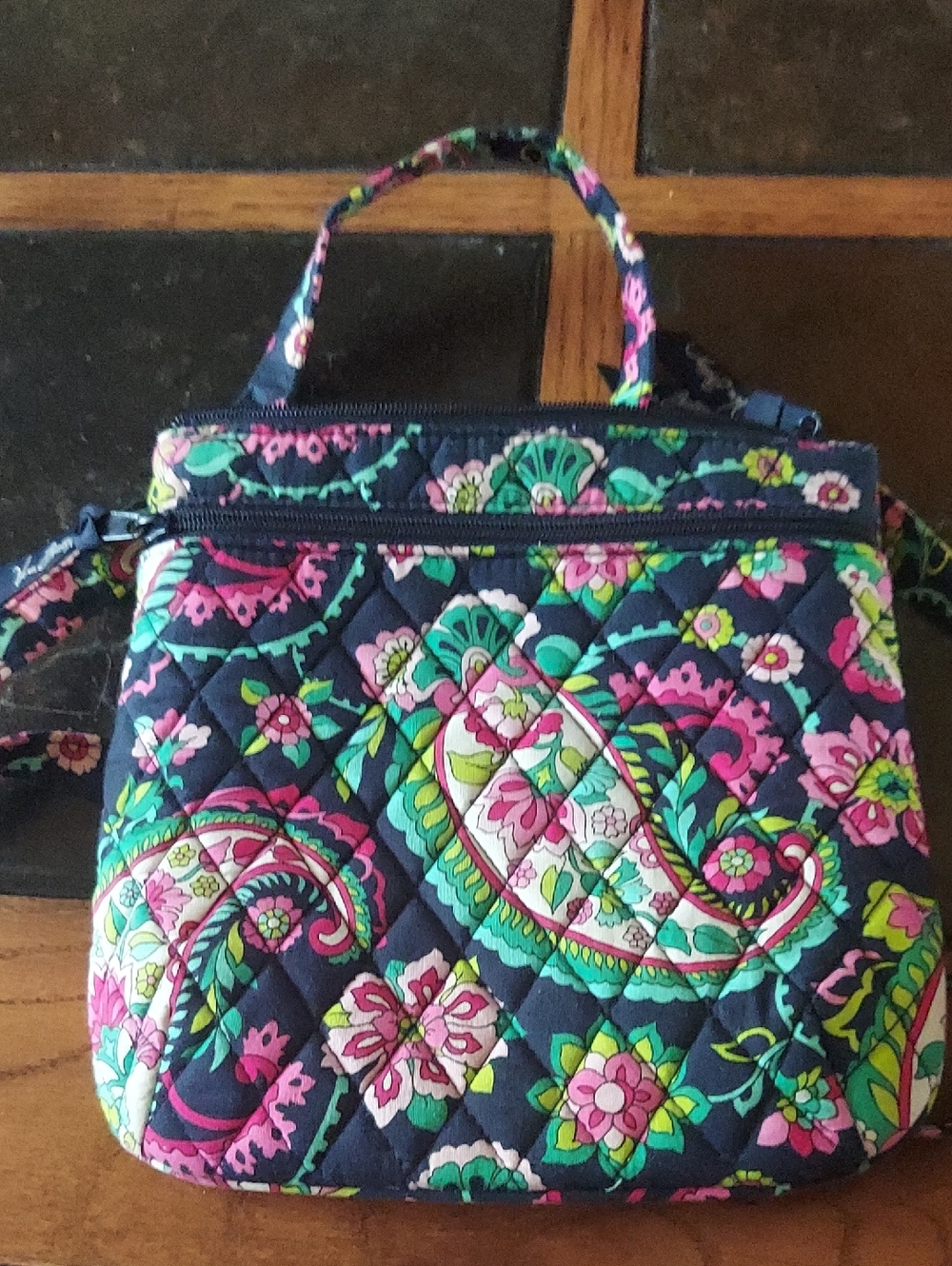 VERA BRADLEY Quilted Floral Crossbody Bag in Navy Pink Green